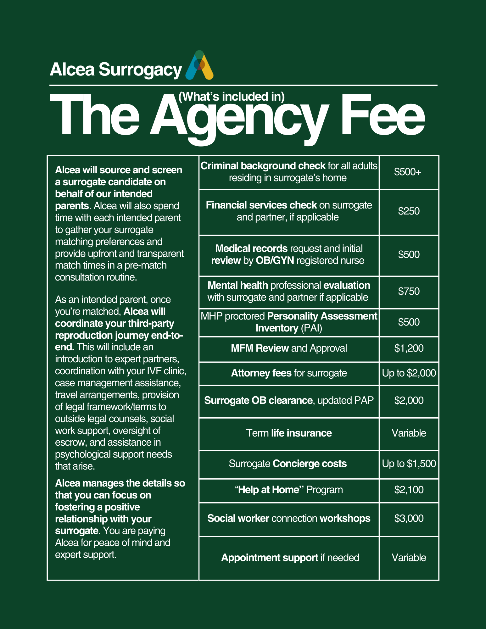 Included In Your Agency Fee